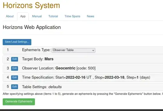 Initial JPL Horizons screen