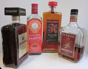 Bottles of amaretto liqueur