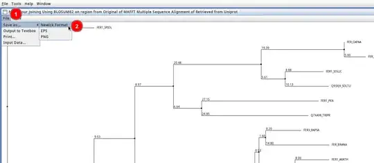 screenshot of jalview showing the file -> save as Newick format option