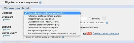 partial screenshot from NCBI's blastp webpage