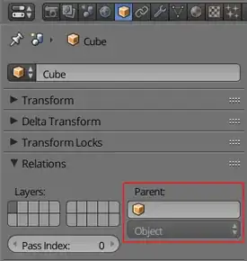 properties editor object tab parent setting highlighted