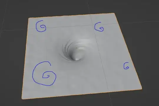 a whirlpool on a plane with drawn blue spirals around it