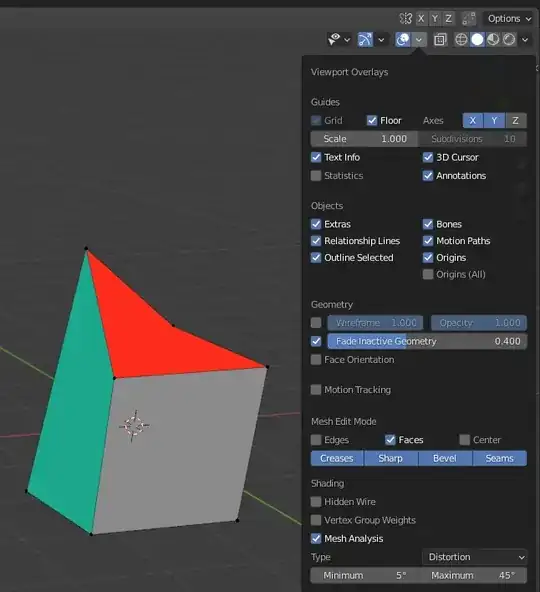 Screenshot of Viewport Overlays panel with mesh analysis enabled