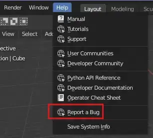 report a bug menu item