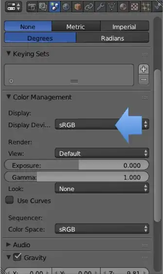 sRGB Display set in Scene