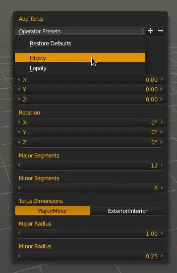 operator properties with presets