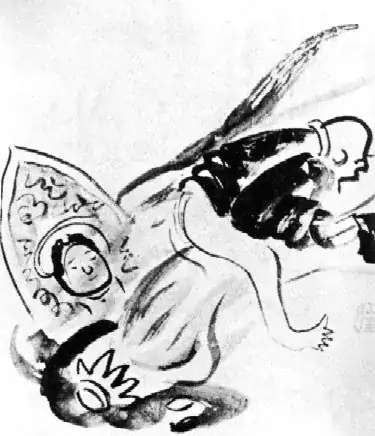 Tianran Roasting the Buddha, painting by Sengai Gibbon (1750-1837)