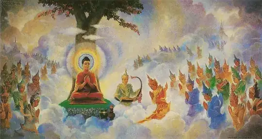 Buddha preaching to the devas in Trayatimsa