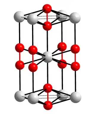 Crystal structure of barium peroxide from Wikipedia; corresponds to calcium carbide