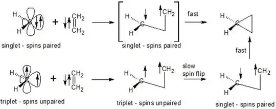 Reaction mechanism through singlet and triplet states