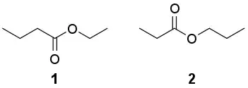 1: ethyl butanoate; 2: propyl propanoate