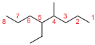 5-ethyl-4-methyloctane showing locants