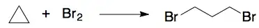Reaction of cyclopropane with bromine to form 1,3-dibromopropane