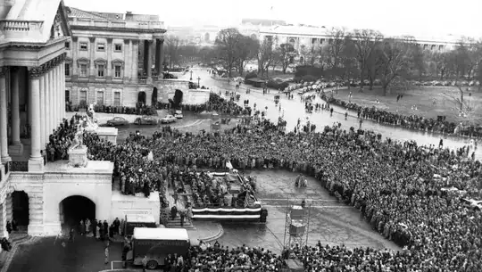 Billy Graham on the steps of the Capitol, in Washington DC, preaching a service on February 3, 1952