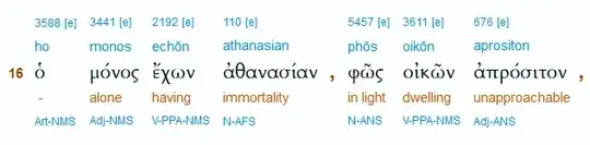 1 Timothy 6:16, BibleHub interlinear