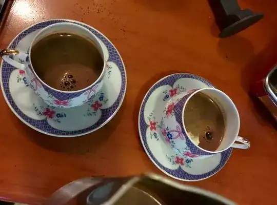 Filled Turkish coffee fincans after first heating
