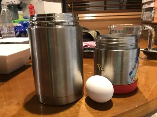 Two thermoses with an egg for scale