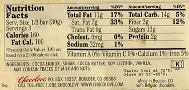 Chocolove Nutrition Label