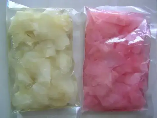 white gari/sushi ginger on the left and pink gari/sushi ginger on the right.