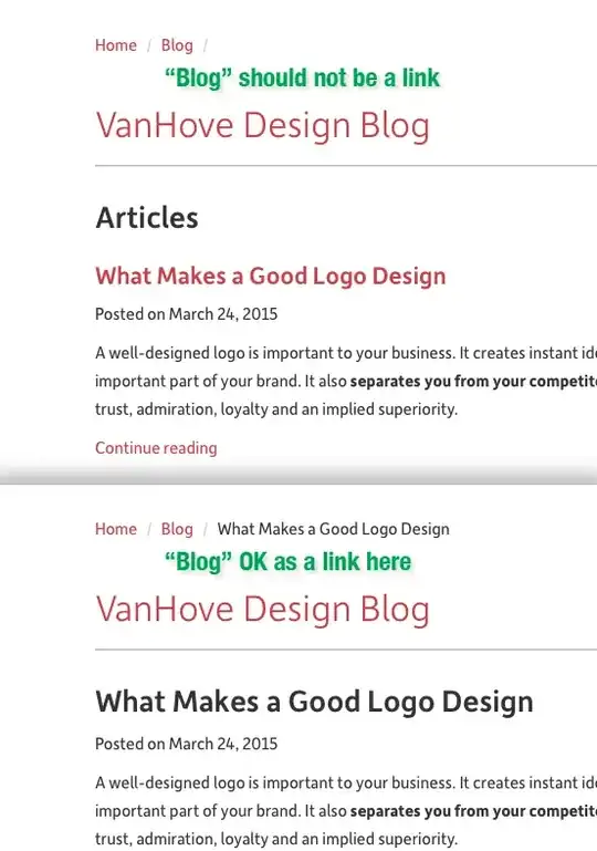 Screen shot comparing the Home page of the blog and an Article page