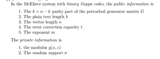private and public keys in mceliece