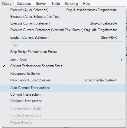 MySQL Workbench - Query Options - Auto-Commit Transaction Off