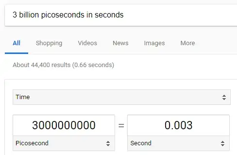 Google result for converting 3 billion picoseconds to seconds