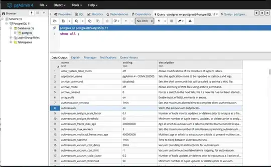 screenshot of pgAdmin 4 running <code>SHOW ALL</code> command