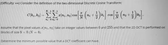 solve for minimum and maximum value of dct coefficient