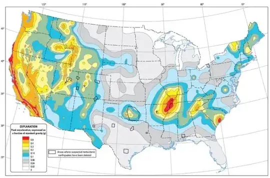 Seismic hazard map for the lower US