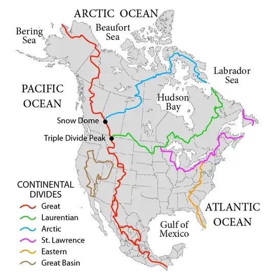 A map of North American drainage basins/divides