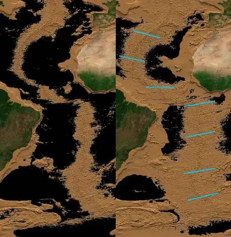cropped screen shots from Draining Earth's oceans, revealing the two-thirds of Earth's surface we don't get to see