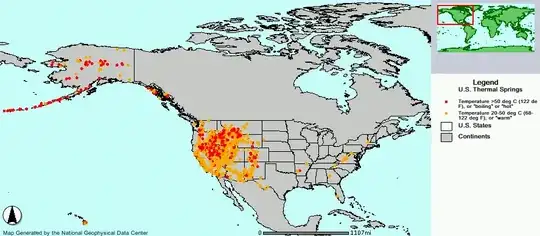 Map of geothermal springs in the US
