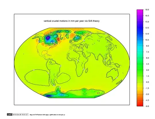 "PGR Paulson2007 Rate of Lithospheric Uplift due to PGR" by Erik Ivins, JPL. -  Licensed under Public Domain via Wikimedia Commons