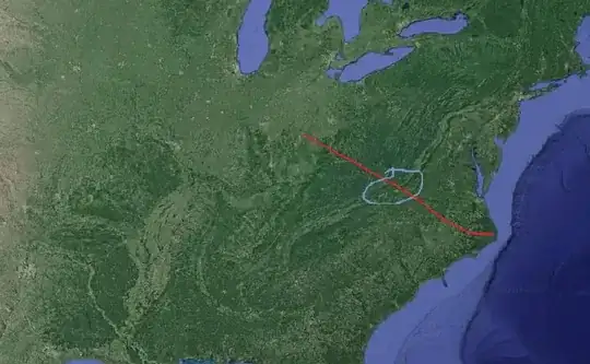 Satellite image of the North American eastern coast + Appalachian mountains