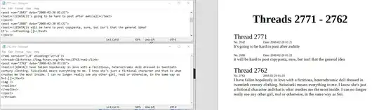 Two .xml files on the left, and the outcome that I want on the right.