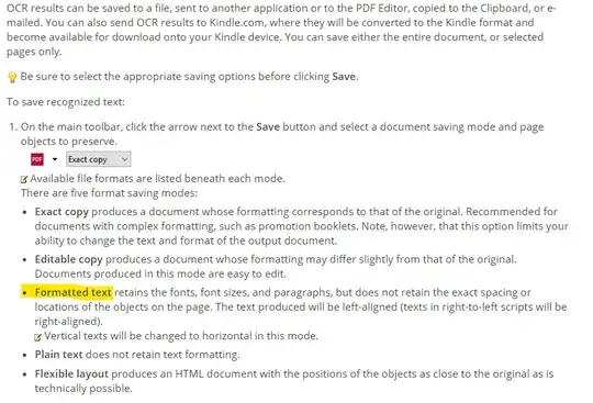 ABBYY FineReader 15 documentation showing save options with "Formatted Text" highlighted