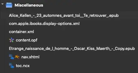 View of nested files within ebook