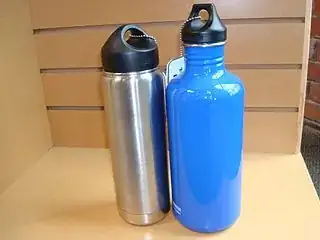 photo of two steel water bottles