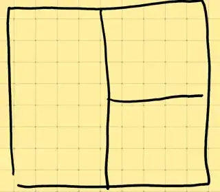 a square split into quads, with the two left quads joined to a column