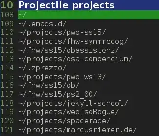 Screenshot of helm-projectile showing the home folder as projectile project