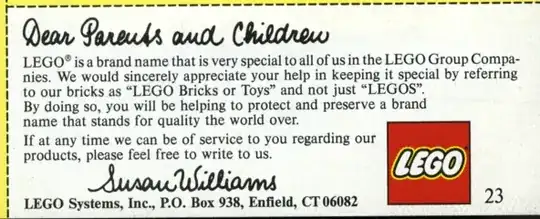 Susan Williams note from 1985 catalog