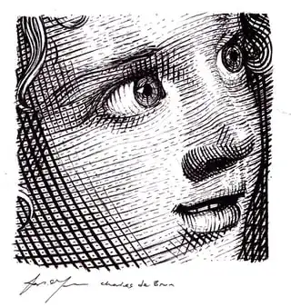 etching of a child's face using the hatching technique