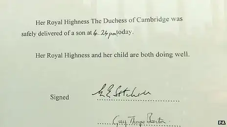 Official announcement at Buckingham Palace