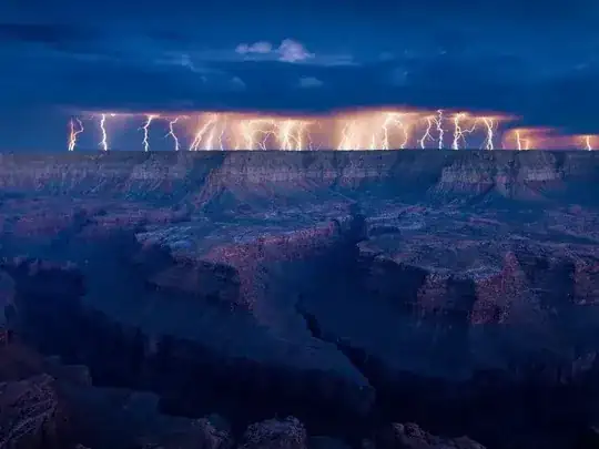 Grand Canyon with lots of lightning on other side