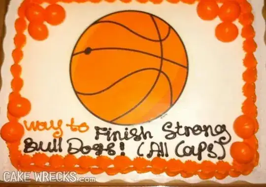 Cake is decorated with writing: "Way to finish strong, Bull Dogs", followed by the words "All Caps" in patentheses.