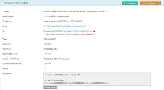 Screenshot of the EtherScan.io transaction with the error: