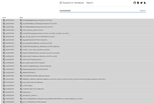 signature database screenshot of 0x00000000 selector functions