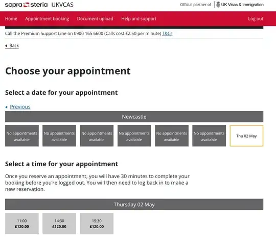 Only three appointments at Newcastle for 120 GBP