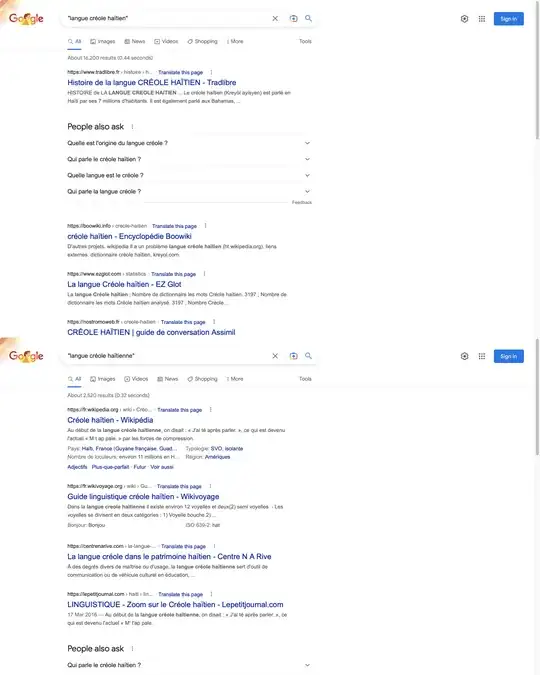 Google Search : "langue créole haïtien" vs "langue créole haïtienne"